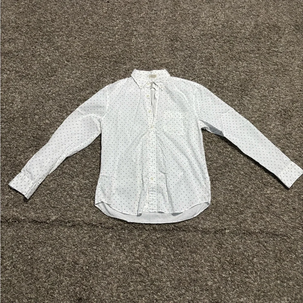 J. Crew Men's White and Black Patterned Shirt
